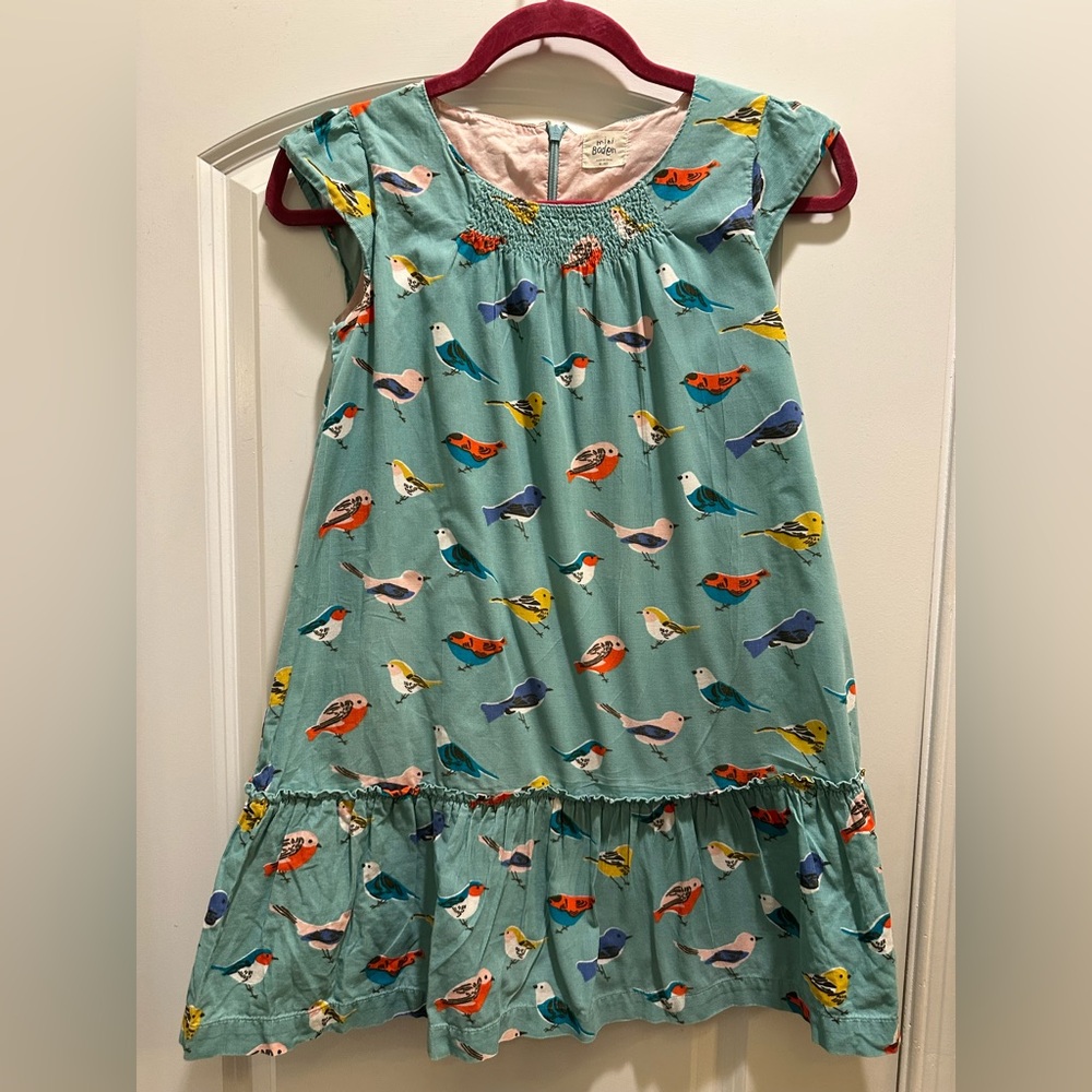Mini Boden Corduroy Bird Print Dress 9-10Y